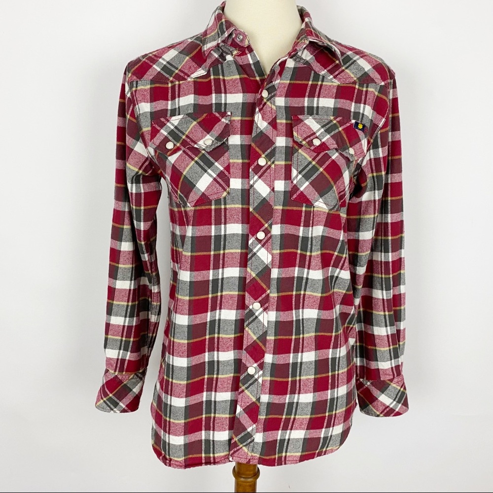 LUCKY BRAND Distinctive Western Plaid Flannel Snap Up Shirt - Size M
